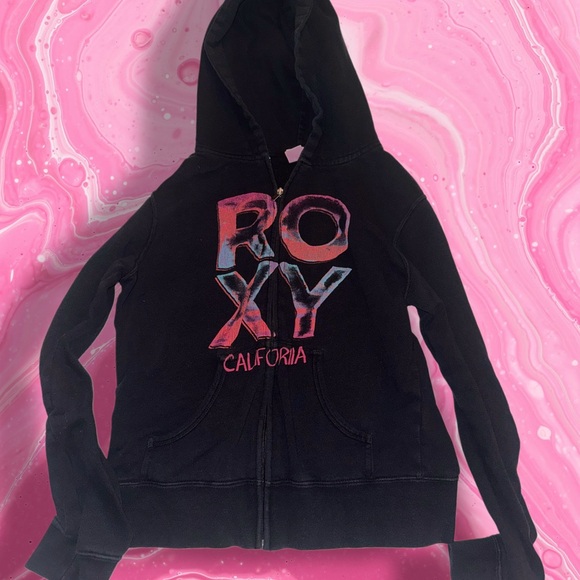 Roxy Black and Pink Zip-Up Hoodie - Picture 1 of 3